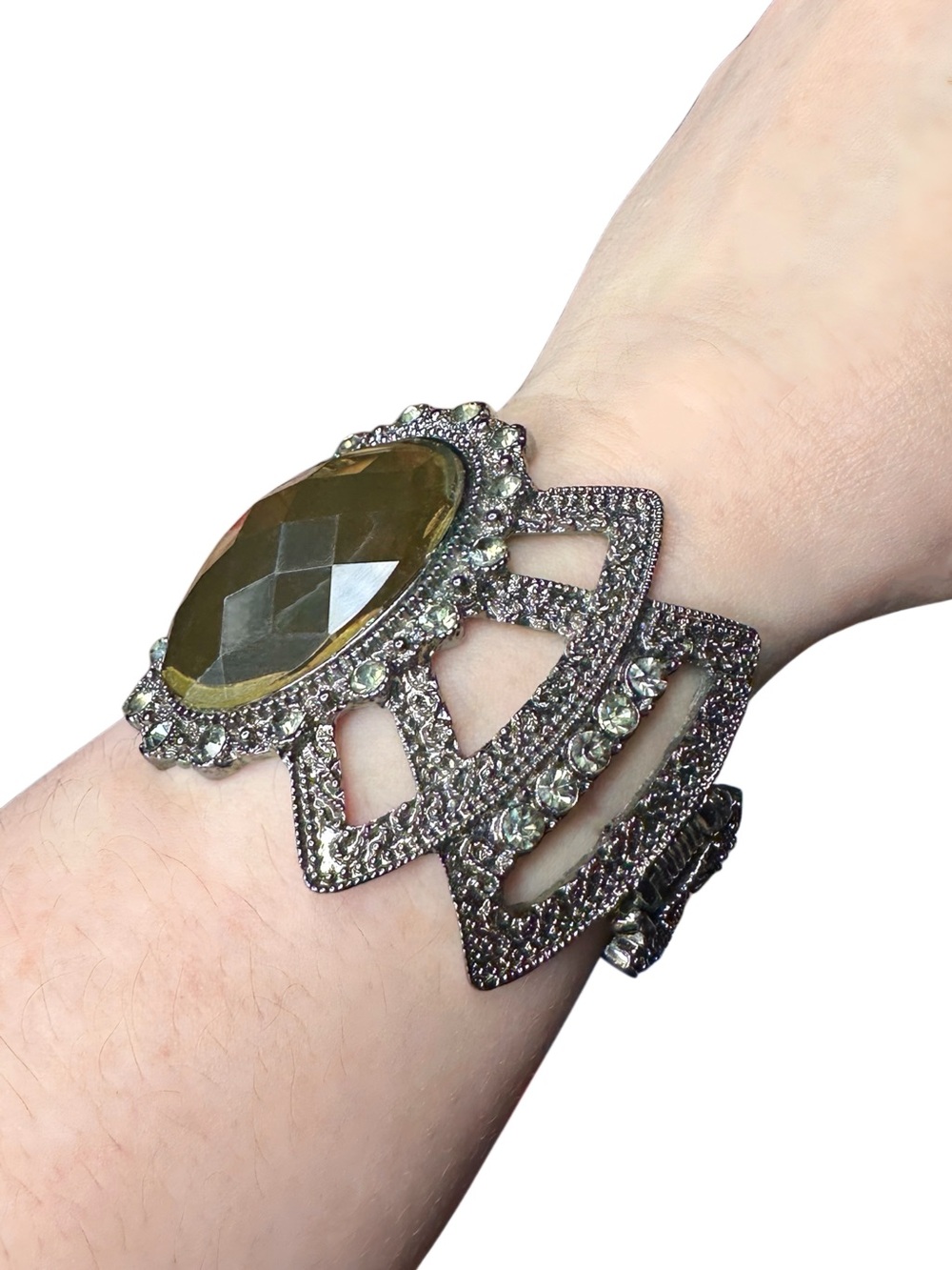 Statement Gem and Acrylic Crystal Hinged Cuff Bracelet